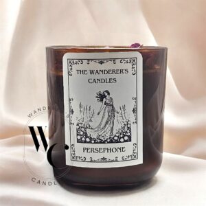 Persephone Intention Candle with pomegranate, crystals, and dried roses